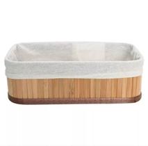 Cesto Organizador com Forro Tecido 25x15x8cm Retangular Bambu Natural