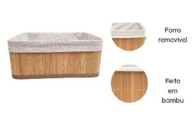 Cesto Organizador com Forro Tecido 29x19x10cm Retangular Bambu Natural