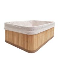 Cesto Organizador com Forro Tecido 33x23x12cm Retangular Bambu Natural