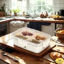 Cesto Organizador com Tampa 4 Divisórias 23,5x16,5x6,5cm Transparente Branco Leve e Resistente Multiuso Geladeira Cozinha