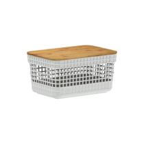 Cesto Organizador com Tampa de Bambu (2,5 Litros) Off White