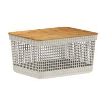 Cesto Organizador com Tampa de Bambu (8 Litros) Off White Cesto Organizador com Tampa de Bambu (8 Litros) Off White