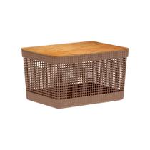 Cesto Organizador com Tampa de Bambu Grid Marrom Amêndoa 20L - Ou