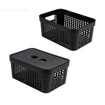 Cesto organizador com tampa empilhavel preto branco grande 4,5L quatro litros e meio 26x18x12 caixa