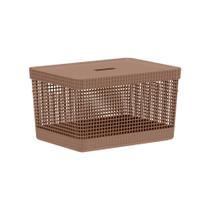 Cesto Organizador com Tampa Grid Marrom Amêndoa 20L - Ou