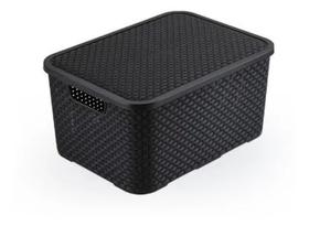 Cesto organizador com Tampa preto Rattan 7 litros
