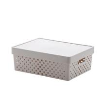 Cesto organizador com Tampa Quadratta Creme 39x29x14cm