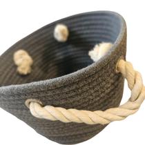 Cesto Organizador De Algodão - Cinza Escuro Com Alça - 19Cm Cesto Organizador De Algodão - Cinza Escuro Com Alça - 19Cm