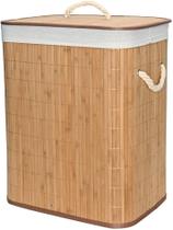 Cesto Organizador De Bambu Claro Com Tampa e Alça