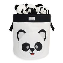 Cesto Organizador De Brinquedos Bordado Panda Preto