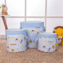 Cesto organizador de brinquedos infantil 03 pecas safari diversas cores