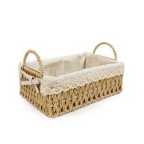 Cesto Organizador de Palha Decorativo Retangular Pequeno