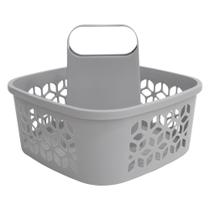 Cesto Organizador de Plástico Quadrado Vazado com Alça Cinza 28,5x24cm