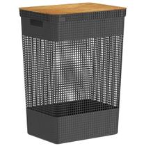 Cesto Organizador De Roupas Lavanderia Área De Serviço Banheiro Quarto Com Tampa Em Bambu 49l Preto Ou Cesto Organizador De Roupas Lavanderia Área De Serviço Banheiro Quarto Com Tampa Em Bambu 49l Preto Ou