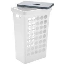Cesto Organizador De Roupas Retangular Para Lavanderia Banheiro Quarto Telado 43L Branco Com Tampa Cinza Arthi