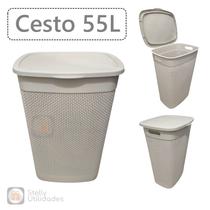 Cesto Organizador de Roupas Suja Bege Areia Multiuso Grande Rattan 55l Lavanderia Reforçado