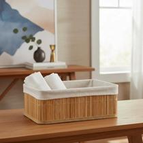 Cesto Organizador Em Bambu Claro Com Forro Separador de Itens Empilhamento Multiuso