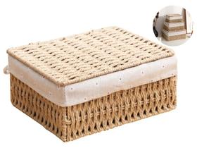 Cesto Organizador Em Fibra Natural Forro Removível De Algodão Com Tampa Multiuso Organizar Objetos Cesto Organizador Em Fibra Natural Forro Removível De Algodão Com Tampa Multiuso Organizar Objetos