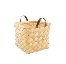 Cesto Organizador em Madeira com Alças em Tecido de P.U 21,6x21,6x22cm - Yoi Cesto Organizador em Madeira com Alças em Tecido de P.U 21,6x21,6x22cm - Yoi
