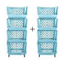 Cesto Organizador Empilhavel G Kit 8 Cestos com Rodinhas Extensivel Porta Brinquedos