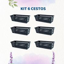 Cesto Organizador Empilhável Retangular Kit 6 Unidades Preto