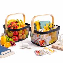 Cesto Organizador Fruteira Cozinha Brinquedos Multiuso com Alça Frutas Cozinha Banheiro Escritório Preto Cesto Organizador Fruteira Cozinha Brinquedos Multiuso com Alça Frutas Cozinha Banheiro Escritório Preto