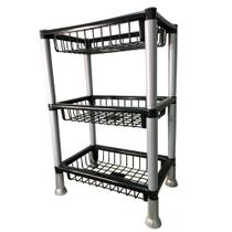 Cesto Organizador Fruteira Empilhável Plástico 3 Andares Preto Retangular REF 426 - Baitashop