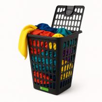 Cesto organizador grande 48l roupa suja telado roupeiro grande 48 litros lavanderia quarto banheiro tampa multiuso brinq