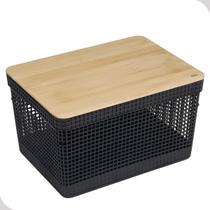 Cesto Organizador Grid 20L com Tampa de Bambu Organização com Estilo e Sofisticação Cesto Organizador Grid 20L com Tampa de Bambu Organização com Estilo e Sofisticação