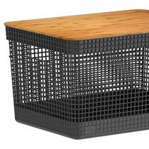 Cesto Organizador Grid 20L com Tampa de Bambu Preto CG355PTF - Ou Cesto Organizador Grid 20L com Tampa de Bambu Preto CG355PTF - Ou