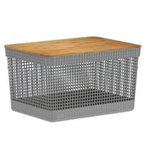 Cesto Organizador Grid 20L Tampa Bambu Chumbo CG355CHF - Ou Cesto Organizador Grid 20L Tampa Bambu Chumbo CG355CHF - Ou