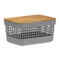 Cesto Organizador Grid 2,5L Tampa Bambu Bege CG155 - Ou Cesto Organizador Grid 2,5L Tampa Bambu Bege CG155 - Ou