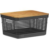 Cesto Organizador Grid 8L com Tampa de Bambu Preto CG255PTF - Ou Cesto Organizador Grid 8L com Tampa de Bambu Preto CG255PTF - Ou