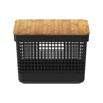 Cesto Organizador Grid Com Tampa Bambu 20l Preto Ou