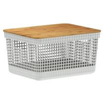Cesto Organizador Grid Com Tampa Bambu Branco 20l Ou Cesto Organizador Grid Com Tampa Bambu Branco 20l Ou