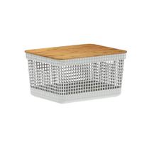Cesto Organizador Grid Com Tampa Bambu Branco 2,5l Ou