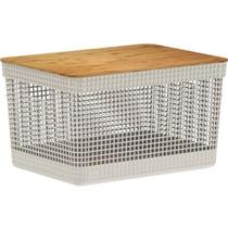 Cesto Organizador Grid Com Tampa De Bambu 20 Litros Cesto Organizador Grid Com Tampa De Bambu 20 Litros