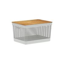 Cesto Organizador Grid Com Tampa De Bambu 20 Litros Cesto Organizador Grid Com Tampa De Bambu 20 Litros