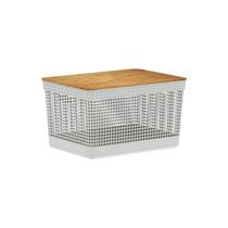 Cesto Organizador Grid com Tampa de Bambu 20L Branco Ou Cesto Organizador Grid com Tampa de Bambu 20L Branco Ou