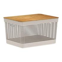 Cesto Organizador Grid com Tampa de Bambu 20L Moderno e Prático Cesto Organizador Grid com Tampa de Bambu 20L Moderno e Prático