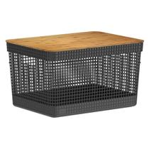 Cesto Organizador Grid com Tampa de Bambu 20L Moderno e Prático Cesto Organizador Grid com Tampa de Bambu 20L Moderno e Prático