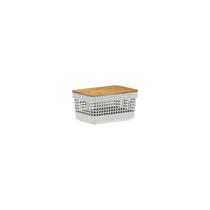 Cesto Organizador Grid com Tampa de Bambu 2,5L Branco Ou Cesto Organizador Grid com Tampa de Bambu 2,5L Branco Ou