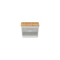 Cesto Organizador Grid Com Tampa De Bambu 8 Litros Branco OU Martiplast