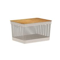 Cesto Organizador Grid Com Tampa Em Bambu 20L Ou Cesto Organizador Grid Com Tampa Em Bambu 20L Ou