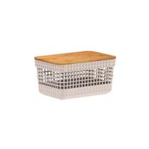 Cesto Organizador Grid Com Tampa Em Bambu 2,5L Ou Cesto Organizador Grid Com Tampa Em Bambu 2,5L Ou