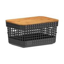 Cesto Organizador Grid Preto com Tampa de Bambu 2,5L CG155PTF - Ou