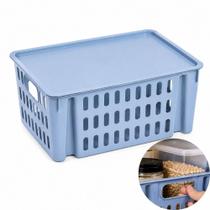 Cesto organizador infantil azul com tampa empilhável multiuso para quarto armário gaveta cozinha bancada e alimentos cas Cesto organizador infantil azul com tampa empilhável multiuso para quarto armário gaveta cozinha bancada e alimentos cas