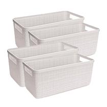 Cesto Organizador Juta Alongada Rattan de Plástico Resistente Capacidade 7,4 Litros 4 Unidades Cesto Organizador Juta Alongada Rattan de Plástico Resistente Capacidade 7,4 Litros 4 Unidades
