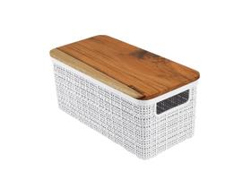 Cesto Organizador Juta de Plástico Resistente Com Tampa de Madeira Capacidade 1,5 Litros Branco