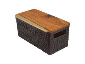 Cesto Organizador Juta de Plástico Resistente Com Tampa de Madeira Capacidade 7,4 Litros Preto Cesto Organizador Juta de Plástico Resistente Com Tampa de Madeira Capacidade 7,4 Litros Preto